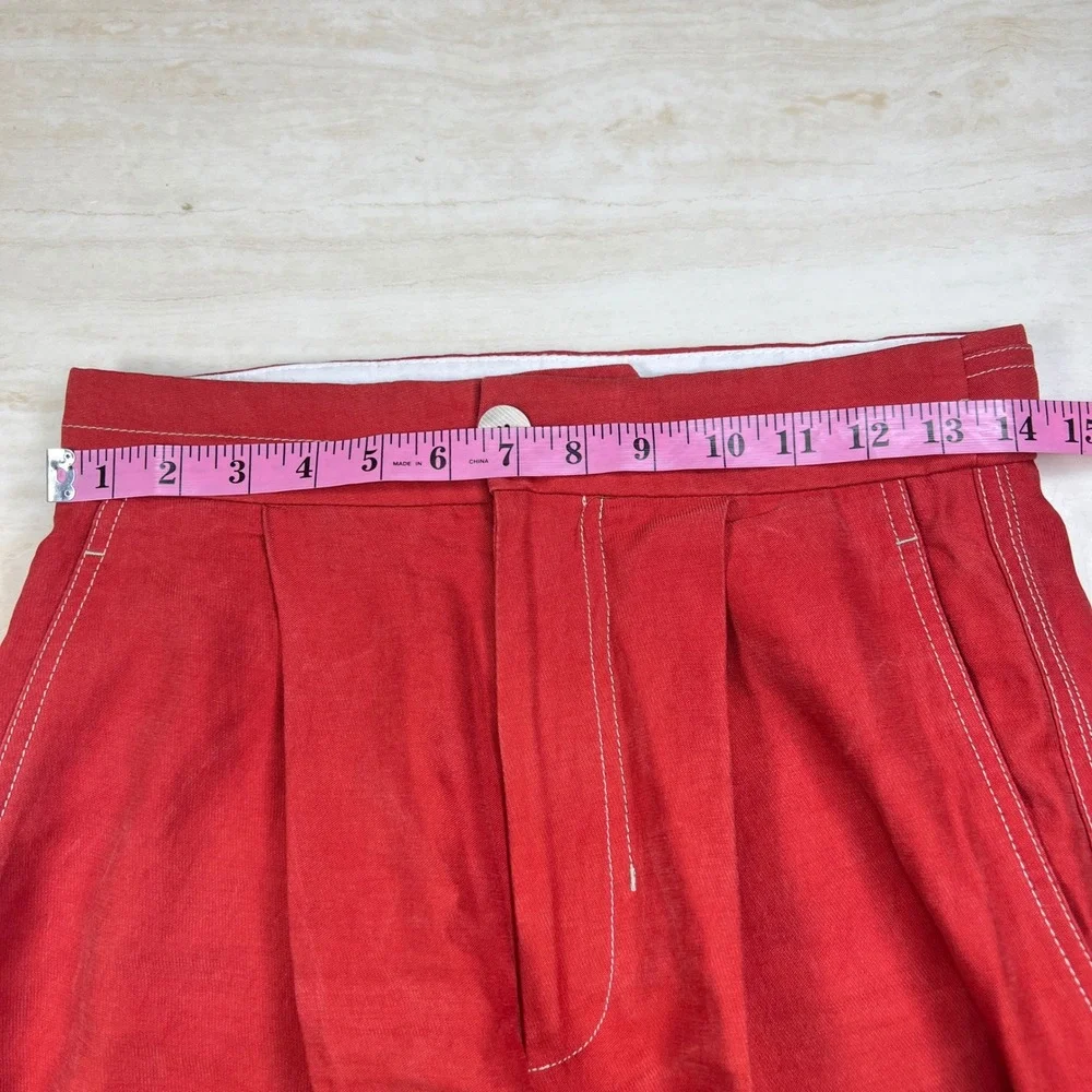 Mango MNG Suit Red Wide Leg High Rise Contrast Stitch Trousers Pants Womens 2